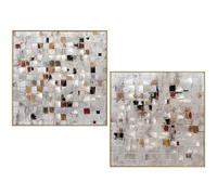 DRW Tableau abstrait en bois avec cadre peint à la main en blanc, noir et marron, 80 x 3,5 x 80 cm