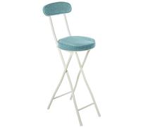 DRW Tabouret Haut avec Dossier Pliable en métal et Tissu, Blanc et Vert, 42 x 30 x 93 cm