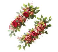 DRYEN Lot de 2 arches de mariage artificielles - Fleurs artificielles - Décoration de mariage - Eucalyptus artificiel rustique - Vert - Rouge