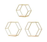 DRYEN Lot de 3 étagères flottantes géométriques hexagonales en nid d'abeille, étagères de rangement à suspendre en métal, étagères flottantes murales avec plancher en bois