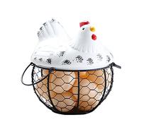 DRYEN Panier de Rangement pour Œufs de Poulet - Contient 15 à 20 Œufs - Avec Couvercle en Céramique et Poignées en Fer