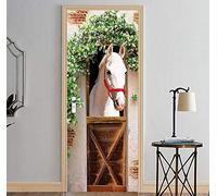 DSAOMO Stickers Porte Muraux Imperméables 3D Cheval 2 Pièces Rouge Mat Géométrique pour Maison, Porte, Fenêtre et Meuble