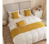 DSAoTeng Lot de 2 chemins de lit et housse de coussin assortie, serviette de lit jacquard réversible protection de couvre-lit, curcuma, 45 x 180 cm, 45 x 210 cm, 45 x 240 cm