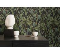 Dschungeltapete Im Floral Style Avec Feuilles & Fleurs Structuré Mat - Noir