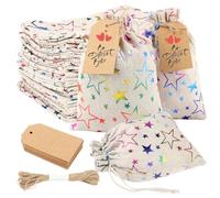 dsDAEDK Lot de 24 sacs en coton avec cordon de serrage - 13 x 18 cm - Petits sacs en tissu avec étiquette cadeau - Sacs en lin à remplir pour calendrier de l'Avent DIY, bricolage, mariage, Noël