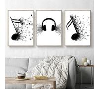 dsdsgog Musique Noir Blanc Impression Casque Notes de Musique Toile Art Affiche Toile Peinture Mur Impression Photo pour Salon Décor À La Maison 30x45cmx3 Sans Cadre