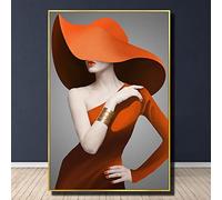 dsdsgog Orange chapeau Sexy femme affiches mode modèle fille toile peinture HD impression mur Art toile affiches chambre décor à la maison 50x70 cm sans cadre