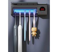 DSHOW Brosse à Dents Désinfectante UV, Support de Brosse à Dents Mural avec Fonction Stérilisateur, Charge de 2000mAh, Fonction de Synchronisation, Organiseur de Brosse à Dents pour (Noir)