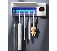 DSHOW Brosse à Dents Désinfectante UV, Support de Brosse à Dents Mural avec Fonction Stérilisateur, Charge de 2000mAh, Fonction de Synchronisation, Organiseur de Brosse à Dents pour (Blanc)