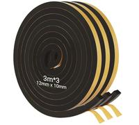 Dshunnc 3 Pcs Joint Mousse Adhésif Autocollant Noir 12 x 10mm x 3m Joint Plaque de Cuisson Induction Résiste à l'Eau et à la Chaleur Convient aux Portes Fenêtres Meubles et Électroménagers