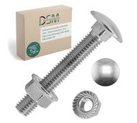 DSM - Boulons M8 x 100 mm selon DIN 603 - M8 Écrou à bride avec denture de blocage DIN 6923 - Acier inoxydable A2/V2A - Vis à tête bombée avec collet carré - Écrou hexagonal avec bride - Lot de 10