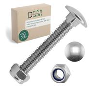 DSM - Boulons M8X25mm Conforme DIN 603 - M8 Écrou de Sécurité DIN 985 - Acier Inoxydable A2/V2A - Vis à Tête Ronde à Tête Carrée - Écrous Stop Autobloquants avec Partie de Serrage - Lot de 5