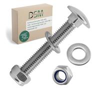 DSM - Lot de 100 vis de fixation M5 x 70 mm selon DIN 603 - Écrou de sécurité M5 DIN 985 & Rondelle DIN 125 - Acier inoxydable A2/V2A - Vis à tête bombée avec embase carrée - Écrous-butées - 100