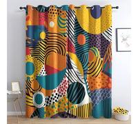 DSRDRFG Rideau Occultant Géométrie Coloré 2 * 80x210cm(LxH) Style Memphis Rideau Thermique Isolant Anti Froid et Chaleur pour Salon Chambre Fenetre Moderne Décoration, Lot de 2 Rideaux à Oeillets