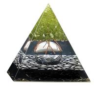 dssmboom Pyramide Arbre de Vie en Cristal péridot avec Boule en Verre | Pyramide en cristal d'obsidienne noire pour décoration de maison et bureau, pyramide avec boule en verre pour la méditation