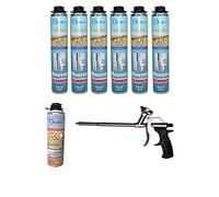 Dstock60 - Ensemble de 6 mousses expansives 750 Ml - 1 Pistolet - 1 Nettoyant mousse - Mousse polyuréthane professionnelle - Isole, colle et rebouche - Mousse pistolable - Extérieur et intérieur -