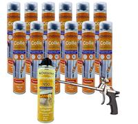DSTOCK60 - Lot de 12 colle de montage polyuréthane + 1 pistolet + 1 nettoyant mousse - Mousse polyuréthane faiblement expansive pour le collage des panneaux isolants, rouleaux de bitume, huisseries