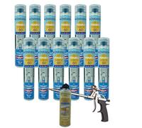 DSTOCK60 - Lot de 12 mousses expansives pistolables 750 ml + 1 Nettoyant Mousse + 1 pistolet - Mousse polyuréthane professionnelle - Isole, colle et rebouche - Extérieur et intérieur