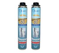DSTOCK60 - LOT DE 2 MOUSSES PISTOLABLES - MOUSSE EXPANSIVE 750 ML - MOUSSE POLYURÉTHANE PROFESSIONNELLE - ISOLE, COLLE ET REBOUCHE - EXTÉRIEUR ET INTÉRIEUR