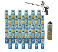 DSTOCK60 - Lot de 24 mousses expansives pistolables 750 ml + 1 Nettoyant Mousse + 1 pistolet - Mousse polyuréthane professionnelle - Isole, colle et rebouche - Extérieur et intérieur