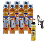 DSTOCK60 - Lot de 7 colles de montage polyuréthane + 1 pistolet + 1 nettoyant mousse - Mousse polyuréthane faiblement expansive pour le collage des panneaux isolants, rouleaux de bitume, huisseries