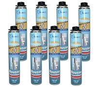 DSTOCK60 - LOT DE 8 MOUSSES PISTOLABLES - MOUSSE EXPANSIVE 750 ML - MOUSSE POLYURÉTHANE PROFESSIONNELLE - ISOLE, COLLE ET REBOUCHE - EXTÉRIEUR ET INTÉRIEUR