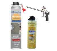 DSTOCK60 - Pack de 1 mousse expansive polyuréthane projetable 700 ml + 1 pistolet + 1 nettoyant mousse - compatible multi-surfaces - application facile et rapide