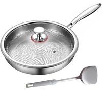 DSXH Poêle en titane pur martelé Pro avec couvercle, légère, batterie de cuisine Titanium Pro, poêle à frire antiadhésive ultra durable en titane pur (argenté, 30 cm)