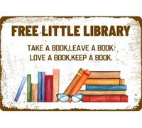 DSZUJTYROP Book Tin Sign Little Library Retro Wall-Art Bar Cafe Home Living Room Gift Reading Lovers 8 X 12 in
