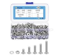 DTGN Kit D'Assortiment de 200 Vis à Machine, Tête Cylindrique Phillips #8-32 Et Écrous, Acier Inoxydable 304, Vis à Tête Cylindrique Phillips Avec Rondelles