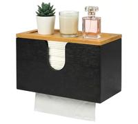 DTLLCZP Distributeur de Serviettes en Papier en Bambou - Support Mural ou de Table - 27,5 x 16 x 13 cm avec Couvercle magnétique - pour Pliées en V/C/Z, Cuisine, Salle De Bain, Noir