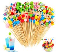 Dtoterul 200 Pièces Pique Cocktail Bois, Bois Brochettes Cocktail Cure, Pique Brochette Aperitif, Cure Dent Decoratif Aperitif, pour Fingerfood, Snacks, Déco Cocktail - 12cm(Coloré)