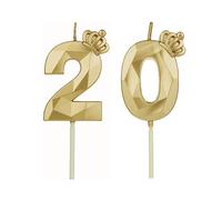 DTXLX Bougies anniversaire numéro 20 doré couronne gâteau | Bougies d'anniversaire en forme de chiffre 20 doré avec couronne, pour décoration de gâteau et fêtes