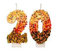 DTXLX Bougies anniversaire numéro 20 paillettes 3D multicolores gâteau | Bougies d'anniversaire à paillettes en forme de chiffre 20, 3D multicolores, pour décoration de gâteau