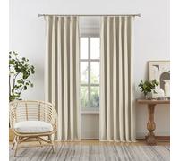 DUALIFE Lot de 2 Rideaux occultants à Plis pincés naturels - 228,6 cm de Long - Thermiques et insonorisants - en Lin campagnard - avec Crochets et 2 Pattes arrière - Beige crème