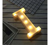 Dubens Lampe décorative à ampoule LED en forme de lettre de l’alphabet, plastique, blanc, idéal pour fête, mariage, réception, décoration intérieure, fonctionne avec des piles I