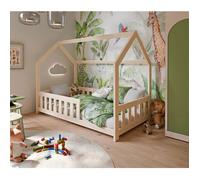 DUBI - Lit cabane pour enfant 80 x 160 cm naturel avec sommier et barrières