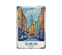 Dublin Irlande Plaque en métal Voyage Affiche Art Impression Décoration Rétro Métal Peinture Garage Style 8x12 pouces (20x30 cm)
