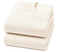Dudu N Girlie Lot de 2 draps-housses de voyage en coton pour lit de voyage - 240 x 160 cm - En jersey doux - Hypoallergénique, élastique et respirant - Crème