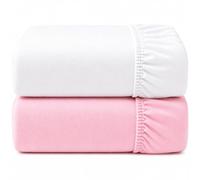 Dudu N Girlie Lot de 2 draps-Housses en Coton épais pour lit de Voyage, 65 x 95 cm, Blanc/Rose