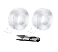 DuDuZui Lot de 2 Rouleaux de Ruban Adhésif Double Face 3mx3cm - Transparent - Nano - Double Face Amovible - Pour Décoration Murale, Tapis, Poster, Rideau, Voiture - Avec 1 Paire de Ciseaux