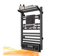DUDYP Sèche-Serviettes Électrique, Radiateur Mural pour Salle De Bain avec Minuterie, Porte-Serviettes Électrique en Alliage D'aluminium, Chauffe-Serviettes avec Étagère Supérieure Pliable,Noir