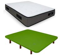 Duérmete Online Base tapissée 3D renforcée Anti-Bruit + Matelas viscoélastique en Mousse Visco-élastique Premium Pieds en Bois Couleur wengé Vert 90 x 190 cm
