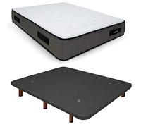 Duérmete Online Base tapissée 3D renforcée Anti-Bruit + Matelas viscoélastique en Mousse Visco-élastique Premium Pieds en Bois Couleur wengé Gris 90 x 190 cm