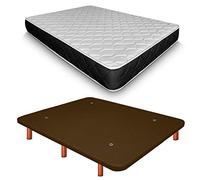 Duérmete Online Base tapissée 3D renforcée Anti-Bruit + Matelas viscoélastique Pocket Visco Pieds en Bois Couleur Cerisier, Chocolat, 135 x 190 cm