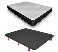 Duérmete Online Base tapissée 3D renforcée Anti-Bruit + Matelas viscoélastique Pocket Visco Pieds en Bois Couleur Cerisier, Noir, 135 x 190 cm