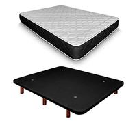 Duérmete Online Base tapissée 3D renforcée Anti-Bruit + Matelas viscoélastique Pocket Visco Pieds en Bois Couleur Cerisier, Noir, 90 x 200 cm