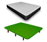 Duérmete Online Base tapissée 3D renforcée Anti-Bruit + Matelas viscoélastique Pocket Visco Pieds en Bois Couleur Wengé Vert 135 x 190 cm