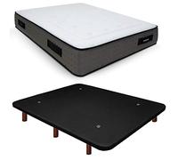 Duérmete Online Base tapissée 3D renforcée Anti-Bruit + Matelas viscoélastique Visco Premium Pieds en Bois Couleur Wengé Noir 90 x 200 cm