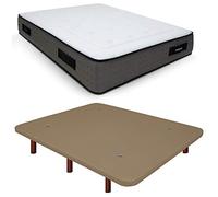 Duérmete Online Base tapissée 3D renforcée Anti-Bruit + Matelas viscoélastique Visco Premium Pieds en Bois Couleur Wengé Beige 90 x 200 cm
